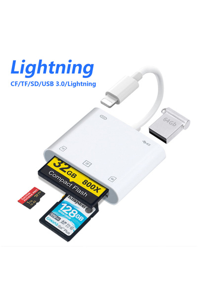 Choice قارئ بطاقات SD أبيض 5 في 1، محول بطاقات Lightning إلى USB 3.0/SD/TF/CF...