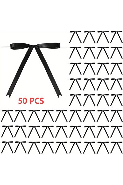 Choice black 50pcs/pack Twist Tie Satin Ribbon Bows for Gift Wrapping Cake Tr...