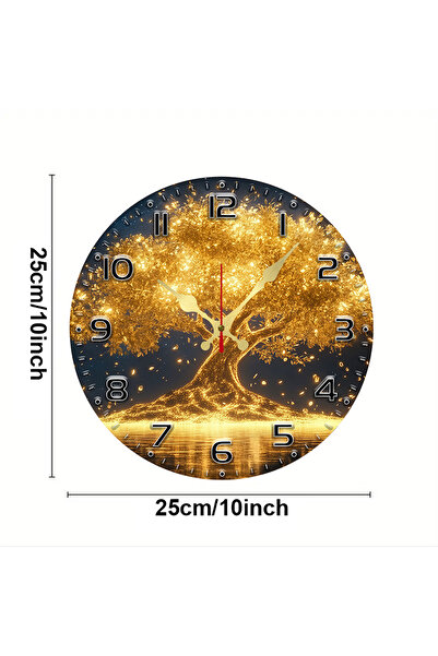 Choice 10 inch GZ-WYT08200005 Golden Life Tree Wooden Round Silent Hanging Wall Clock, Suitable For Living