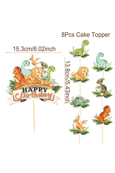 Choice 8 قطع من زينة عيد الميلاد على شكل ديناصور غابة لتزيين الكعك وخبز الكعك وديكور سفاري الغابة وعيد ميلاد سعيد