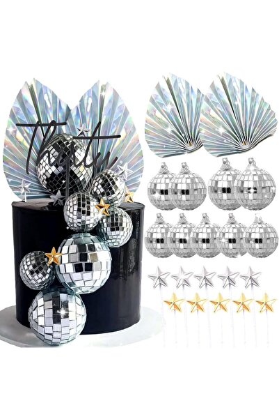 Choice 21 قطعة من كرات الديسكو الفضية لتزيين الكيك على شكل أوراق نخيل فضية ون...