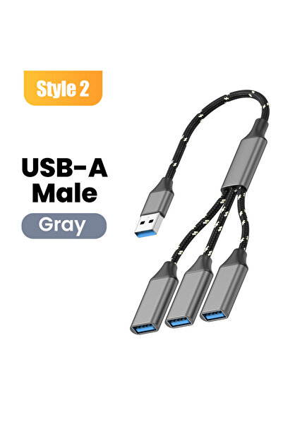 Choice كابل موزع USB A 3 في 1 USB USB C رمادي اللون، موزع توسعة متعدد المنافذ...