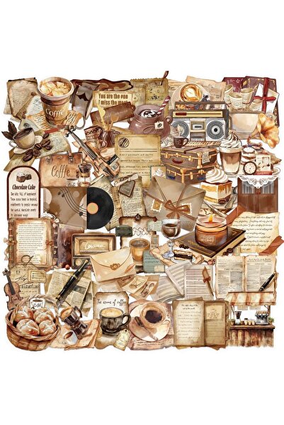 Choice 50 قطعة من ملصقات PET الجميلة على شكل حرف قهوة عتيق لتزيين سجل القصاصا...