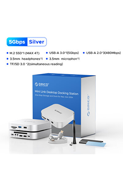 Orico محطة إرساء USB C HUB 10 في 1 بسعة 5 جيجابايت لجهاز Mac Mini M4/M4 pro موزع USB 3.0 متعدد المنافذ مع SD/TF