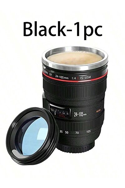 Choice كوب عدسة كاميرا أسود 400 مل، كوب إبداعي من الفولاذ المقاوم للصدأ مع غط...