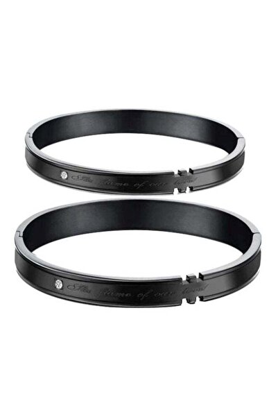 Generic 2-Piece Titanium Steel Cubic Zirconia Studded Couple Bracelet Set