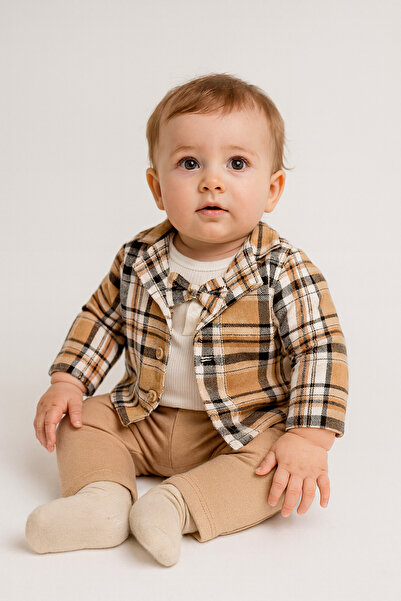 bebekyol Classic Baby Set with Bow Tie and Plaid Pattern