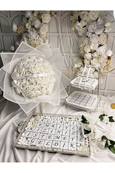 m ticaret 3lü Nişan Seti Gümüş Kız İsteme Çikolatası 2 Katlı Nişan Bohça Çiko...