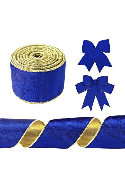 Choice شريط مخملي أزرق ملكي أزرق 2.5 بوصة × 10 ياردة، شريط سلكي أزرق داكن ذهب...