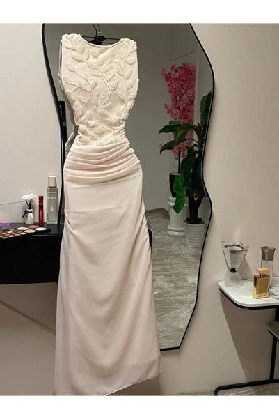 NIRA DRESSES فستان سهرة شيفون مطرز ناعم