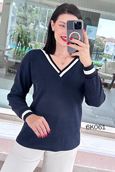 İnce Topuk V-Neck Waffle Blouse 6K061