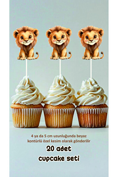 Sinek Kupası Tasarım Aslan Temalı Konsept Kürdanlı Cupcake Süsü Doğum Günü Sü...