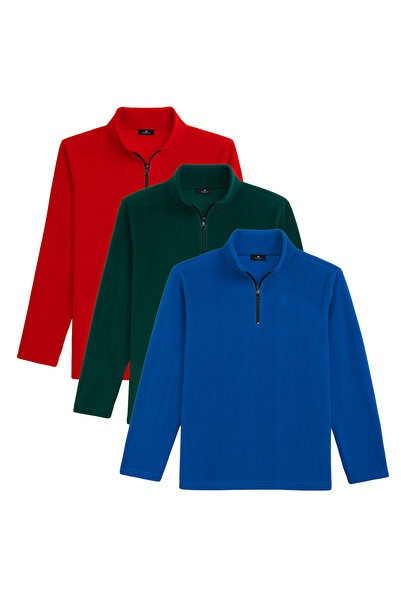Tudors Unisex 3-Pack Blue-Green-Red Standard Fit Non-Pilling Cold-Proof Fleece Sweatshirt