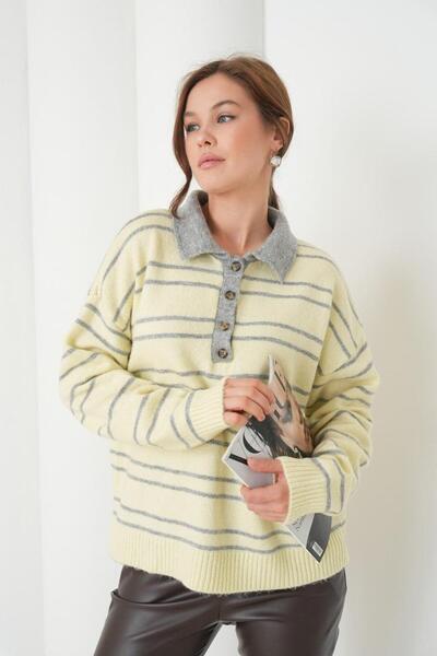 TRİNİTY Women's Polo Neck Buttoned Sweater