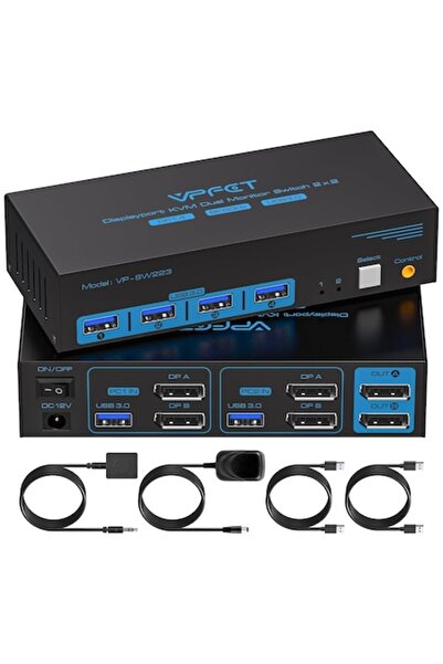 OEM KVM Switch 2 PCs 2 Monitors 8K 60Hz, 4 USB 3.0, DisplayPort