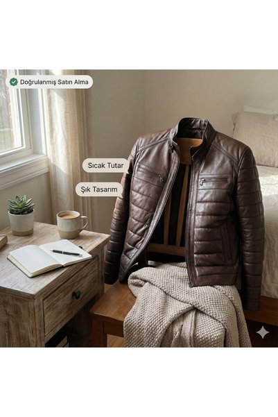 ALWAYS LEATHER Erkek Hakiki Deri Ceket/Mont – Hakim Yaka, Regular Kalıp, Günlük/Kışlık