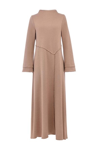 Zems Taba Rengi Triko Uzun Elbise