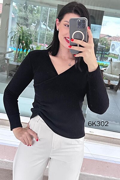 İnce Topuk Drawstring Ribbed Knit Yumoş Blouse 6K302