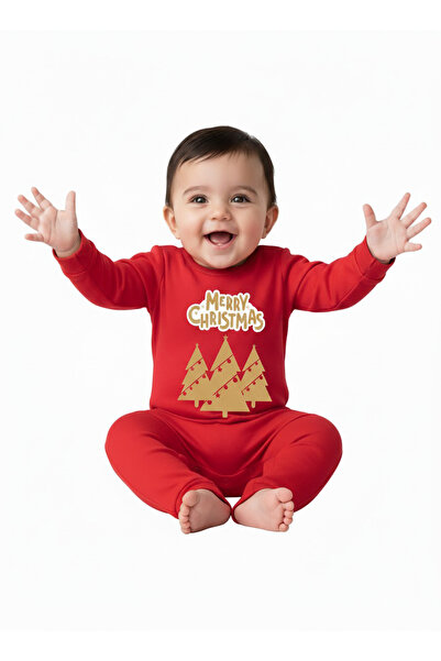 Babyqlo Merry Christmas Golden Tree Red Baby Romper