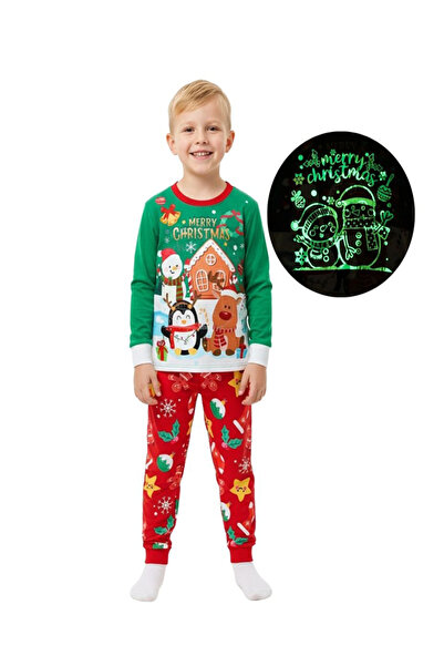 Babyqlo Unisex Green Penguin Reindeer Glow Christmas Pajamas