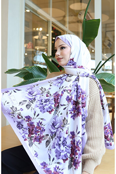 sefamerve Floral Patterned Capri Shawl 70349-03 Lilac Ecru