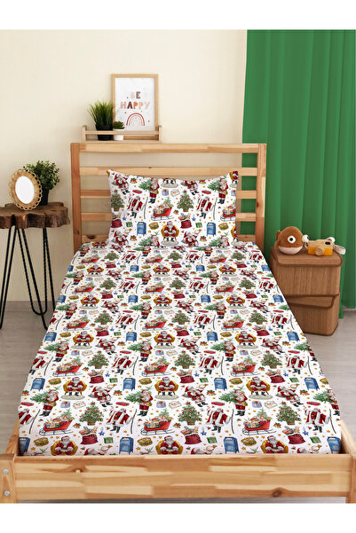 Evmila Christmas Patterned Single Digital Printed Fitted Sheet Set (Cotton) – 100X200Cm