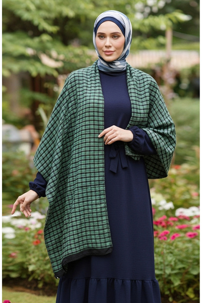 sefamerve Poncho Shoulder Shawl 2060-01 Emerald Green
