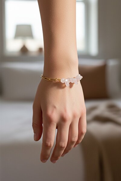 Pisidesa سوار من الكوارتز الوردي (الروز) المكسور وسلسلة من الفولاذ - مجوهرات ...