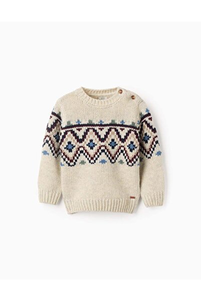 Ziddy Jumper with Jacquard for Baby Boys, Beige