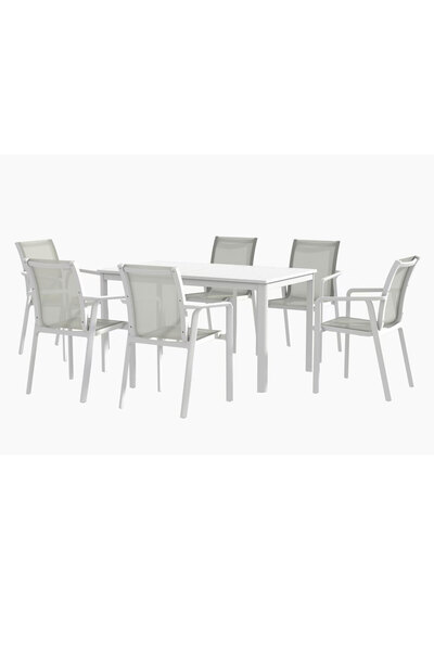 Maison Mex Set of 6 chairs and garden/terrace table, MARTA, white