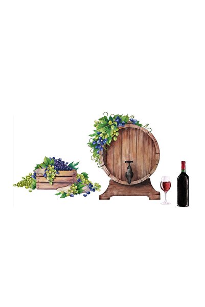 Yash Sticker decorativ bucatarie, Butoi de vin si struguri, 50x70cm, multicolor