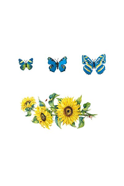 Yash Set of 3D decorative stickers Sunflower and 12 blue butterflies, 30x60cm...