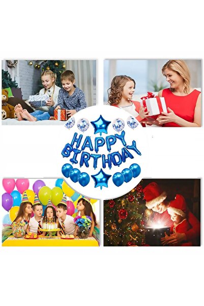 Yash Set of 25 birthday balloons, Happy Birthday, various shapes and sizes, blue color