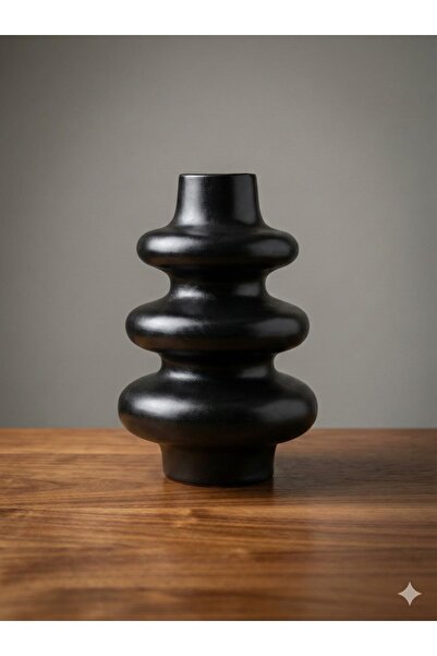 vazo Modern Dalga Formu Siyah Seramik