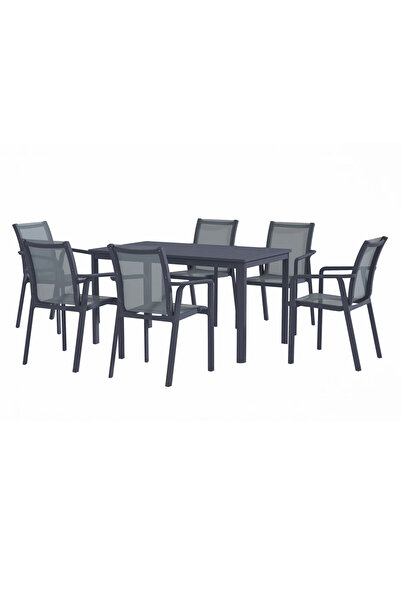 Maison Mex Set of 6 chairs and garden/patio table. MARTA, dark grey
