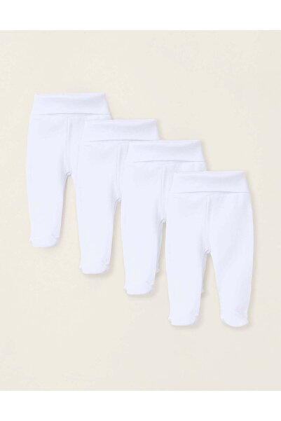 Ziddy Pack of 4 Footed Brushed Cotton Trousers for Newborns and Babies, White