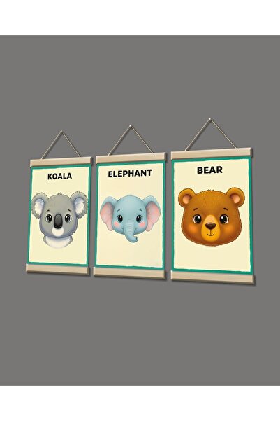 idealizbiz Πίνακας σε καμβά με συνδυασμό πορτρέτων κοάλα, ελέφαντα και αρκούδας