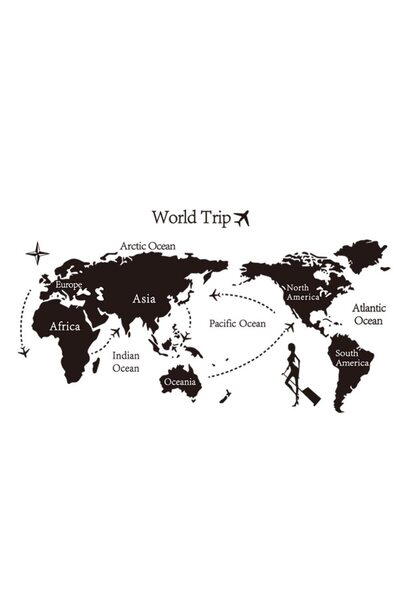 Yash Sticker decorativ Harta lumii World Trip, 60x90 cm, culoare negru