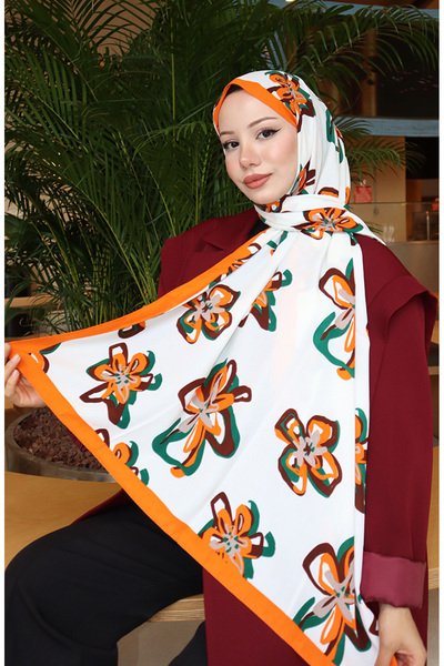 sefamerve Капрі-шаль з квітковим візерунком 70344-02 Помаранчевий Екрю