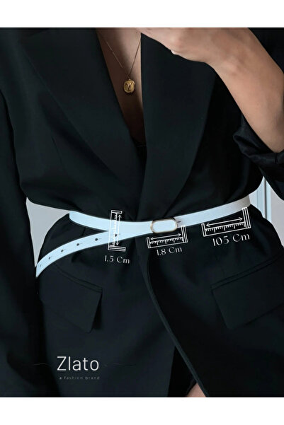 Zlato Women's White Slim Oval Gold Stylish and Elegant Pants Jacket Dress Shirt Belt