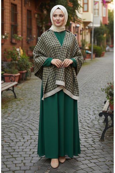 sefamerve Shoulder Shawl 1063-01 Khaki Yellow