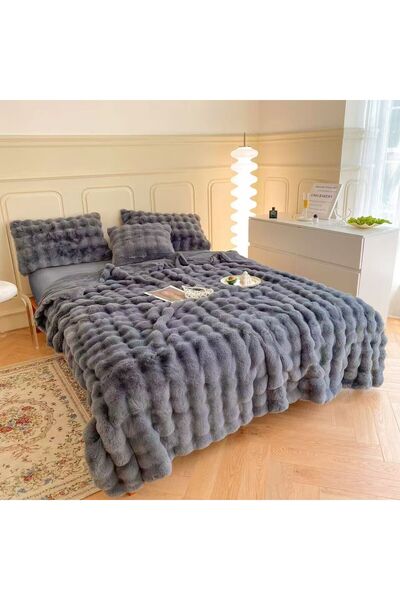 SONYA Fluffy blanket 200x230 cm, textured pattern "fluffy cloud" + GIFT Reed Diffuser EYFEL
