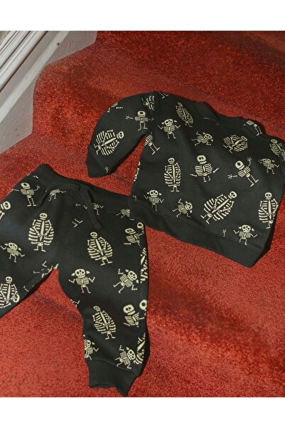 Ziddy Brushed sweat + joggers with glow-in-the-dark motif for baby boys, black