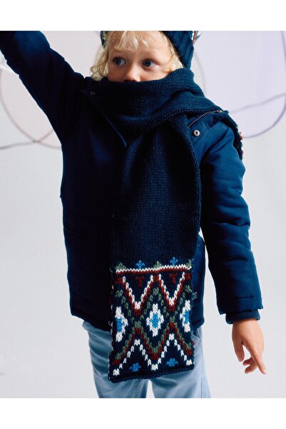 Ziddy Knitted beanie + scarf with jacquard pattern for boys, dark blue