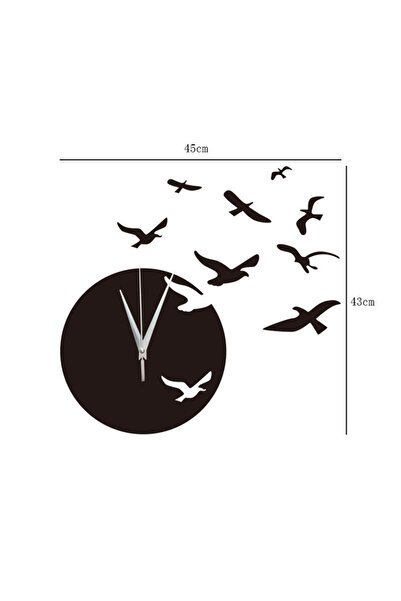 Yash Decorative wall clock with seagulls, acrylic mirror, 45x43 cm, black color