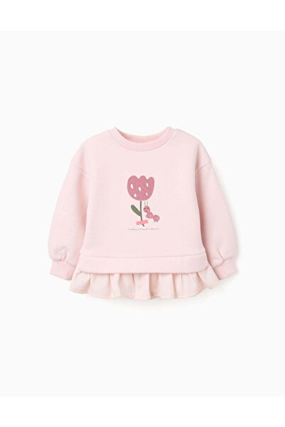 Ziddy Brushed sweatshirt with flower and ant print for baby girls, light pink