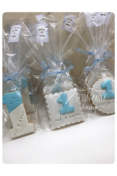 Jeton Pasta 1 Yaş Kurabiyesi Doğum Günü Kurabiyesi Hediyesi Şeker Hamurlu 15 ...