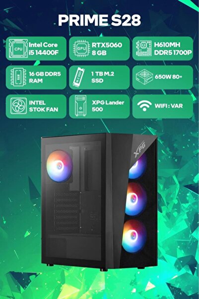 Game Garaj Prime S28 Intel Core i5 14400F 16GB RAM 1TB SSD RTX5060 FreeDOS Oy...