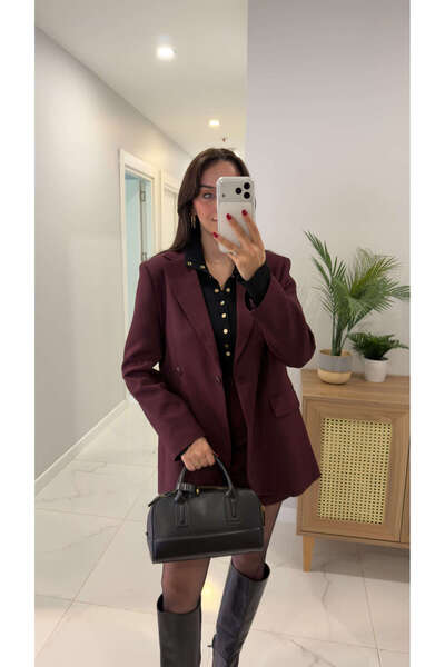 BİRCANÇİL Kosowa Burgundy Buttoned Blazer Jacket