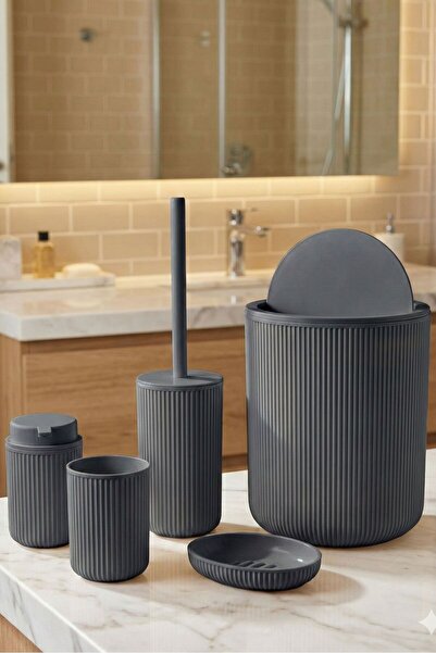 Comfera طقم حمام مكون من 5 قطع، سلة مهملات، موزع صابون سائل وصلب، حامل فرشاة أسنان، فرشاة تواليت |   2 لون مختلف